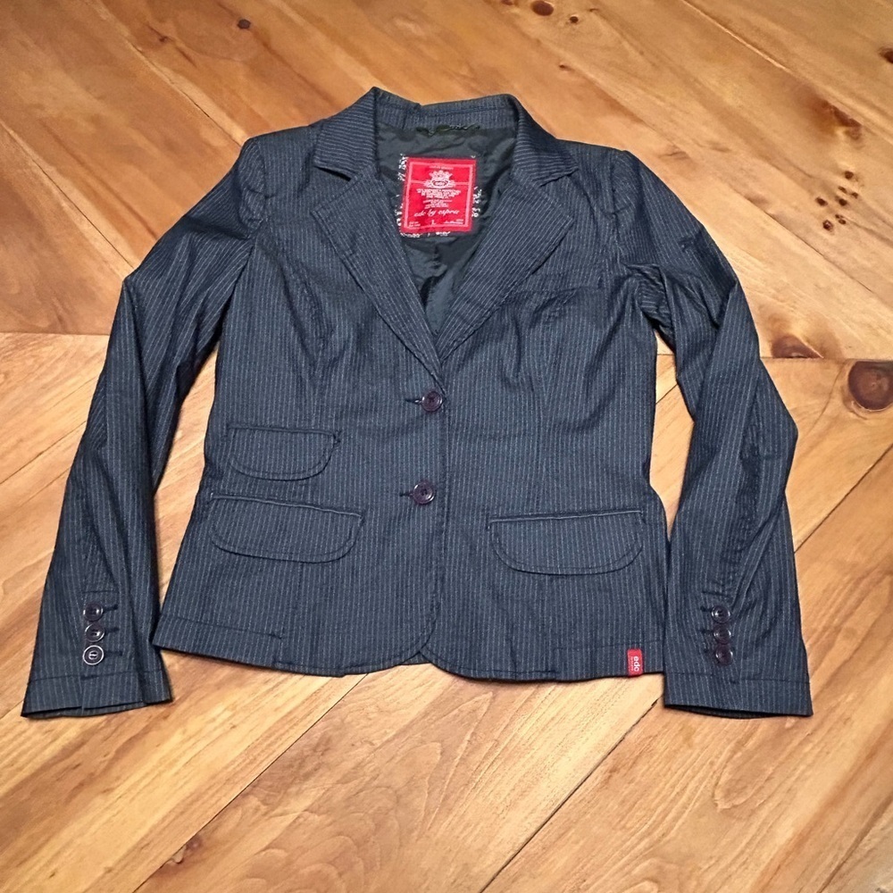 Vintage Red Label Esprit Black Pinstripe Blazer juniors size large - Picture 6 of 12